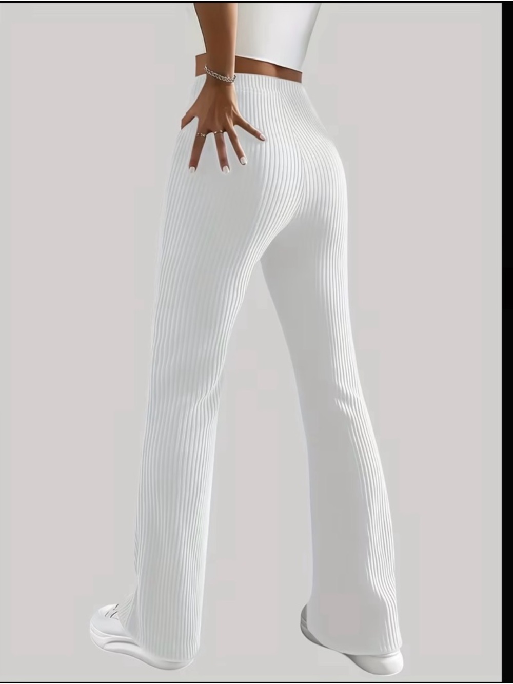 2 NEW pair Ribbed High-Waist White Flare Pants black & White size small